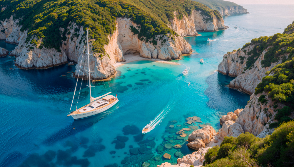 Yate de lujo en aguas cristalinas